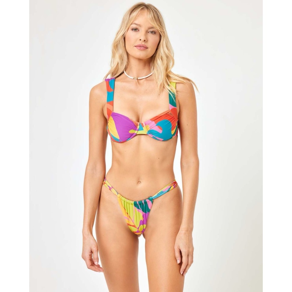 L*Space Jayce Bitsy Bikini Bottom Multi Abstract Tropical LSJEB24P Large NEW